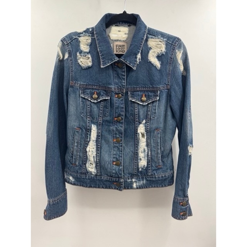Furst of a Kind Blue Distressed Denim Jacket MEDIUM